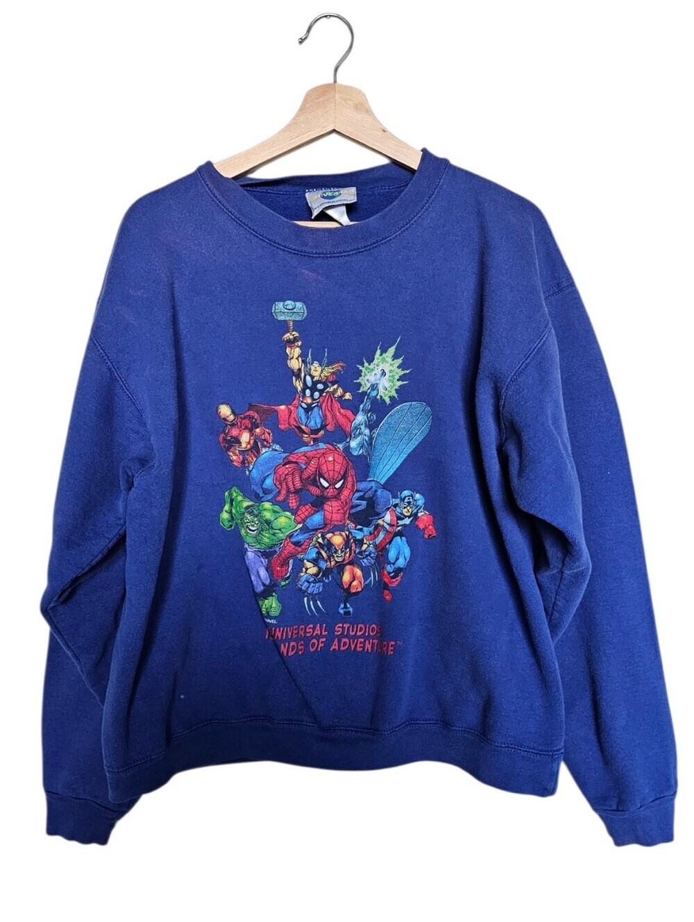 Vintage 1998 Universal Blue Marvel Superhero Crewneck Sweatshirt Size Large